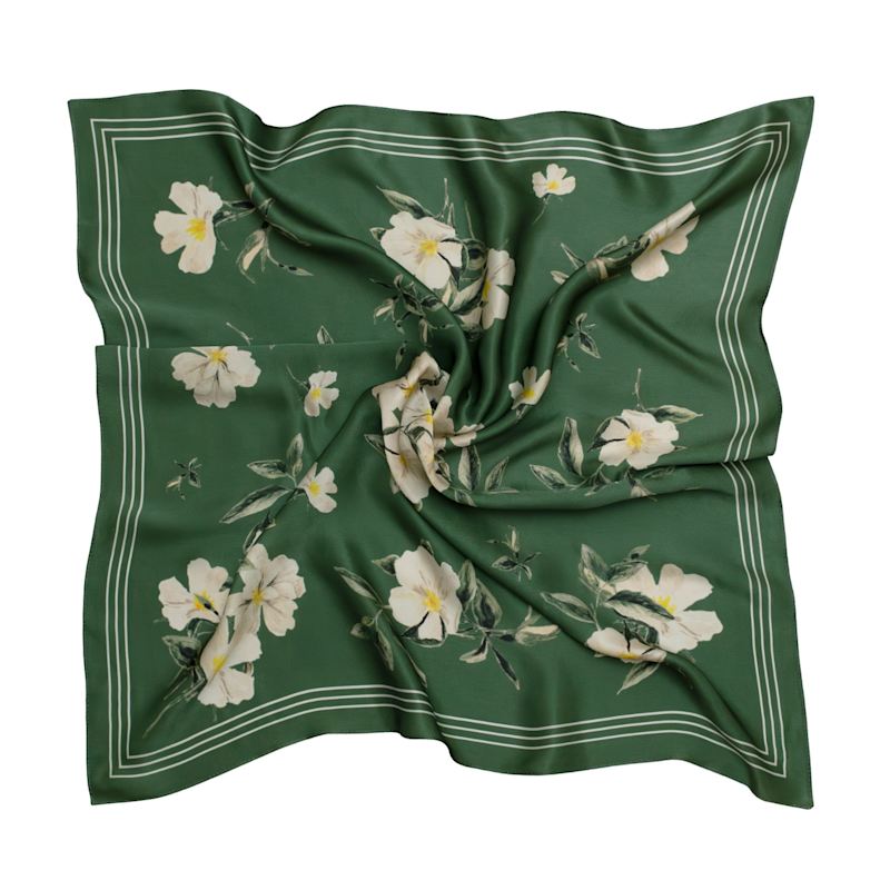 Medium Green Floral Natural Silk Scarf | RainSisters | Wolf  display picture 1