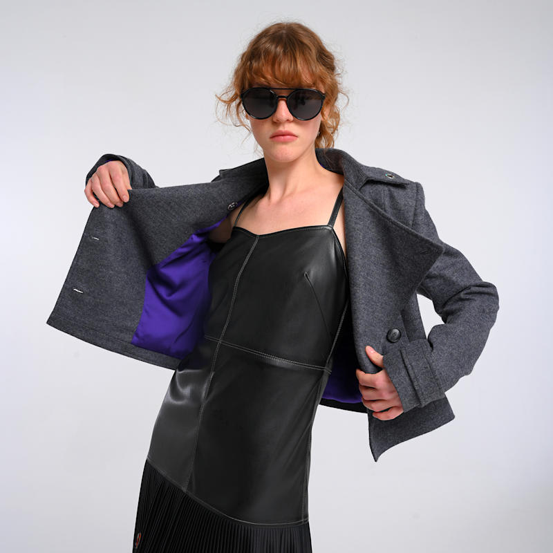 Thumbnail of Medium Grey Wool Blend Colorful Eyelet Short Coat image