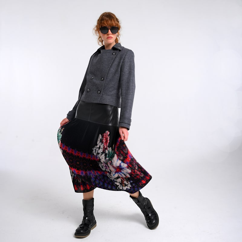 Thumbnail of Medium Grey Wool Blend Colorful Eyelet Short Coat image