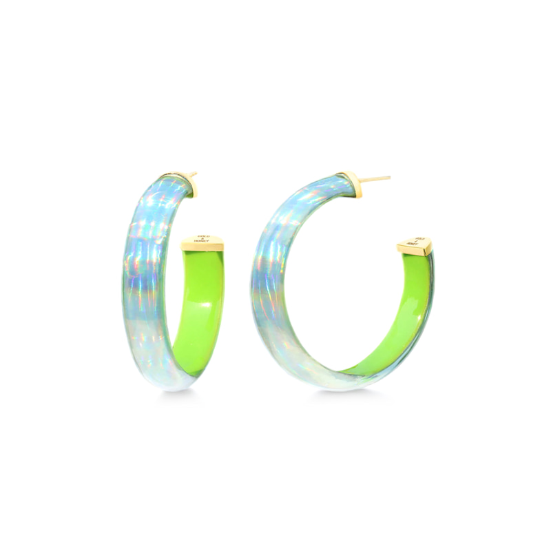 Thumbnail of Medium Iridescent Lucite Hoops In Green image