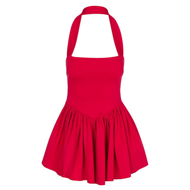 open lace back dress Red Button Down Halter Mini Dress - All Dresses main image 0