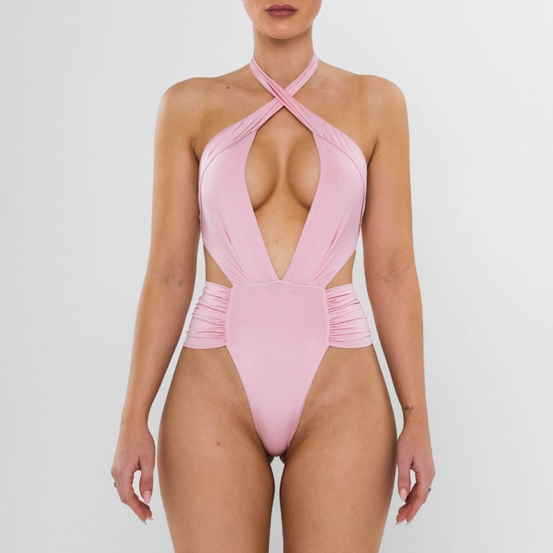 Thumbnail of Melanie Dual-Way Plunge Swimsuit With Side Cut-Outs In Rose image