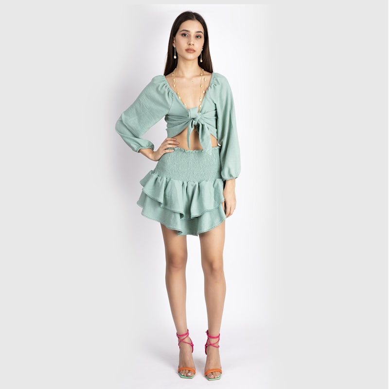 Thumbnail of Melena Green Women's Crop Blouse & Skirt Set image