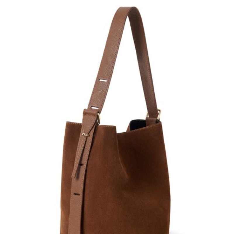 Thumbnail of Melfi Suede Bucket Tote Bag In Tan image