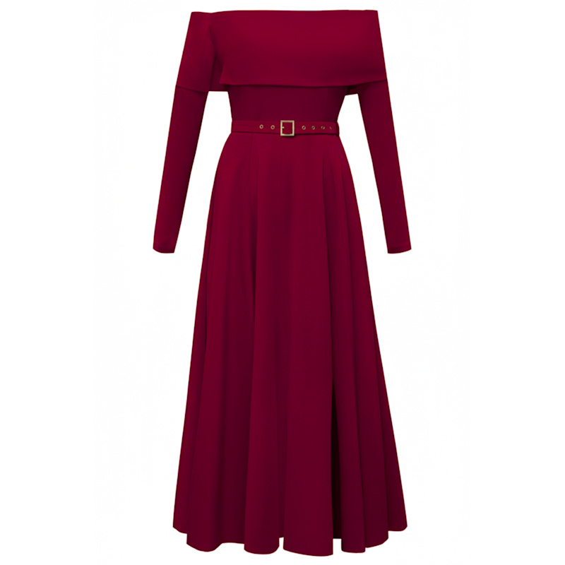 off the shoulder flared midi dress Windsor Exceptional Off-The-Shoulder Flared Midi Dress