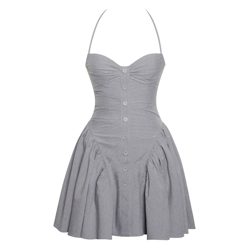 Melody Gray Stripe Halter Drop Waist Mini Dress | Miss Circle New York |  Wolf & Badger