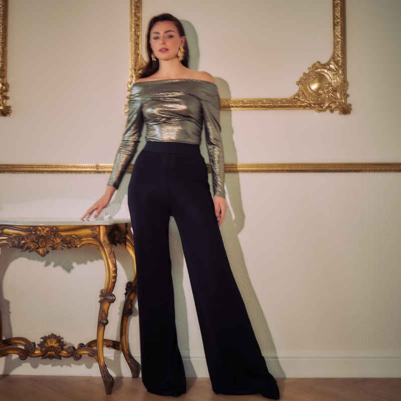 Thumbnail of Melody Maker Gold Metallic Ruche Jumpsuit image