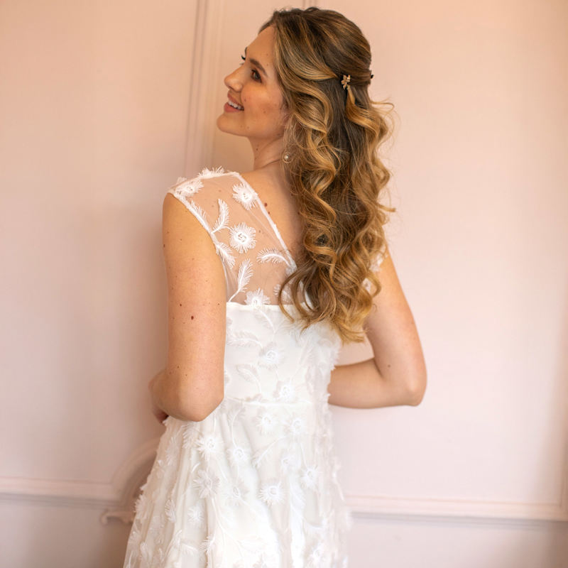 Thumbnail of Melody Midi Lace Wedding Dress In Ivory image