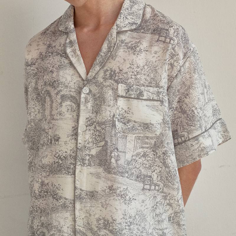 Men Rebecca Toile Cotton Short-Sleeve Pajama Set | LUNALUZ | Wolf & Badger