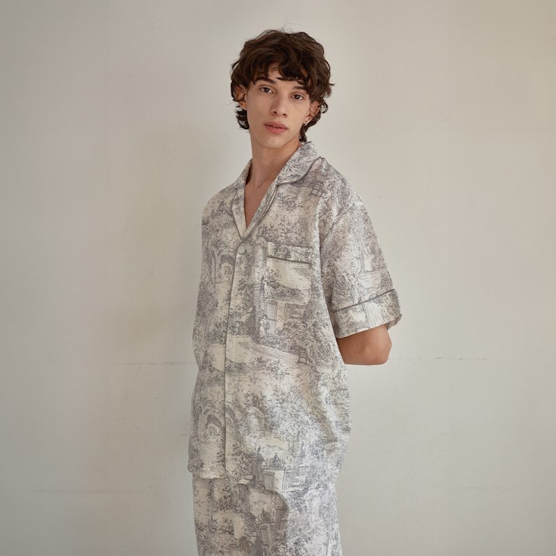 Men Rebecca Toile Cotton Short-Sleeve Pajama Set | LUNALUZ | Wolf & Badger