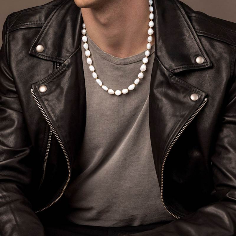 Necklace Men Black Pearl Leather Necklace PuRui Hip Hop Black