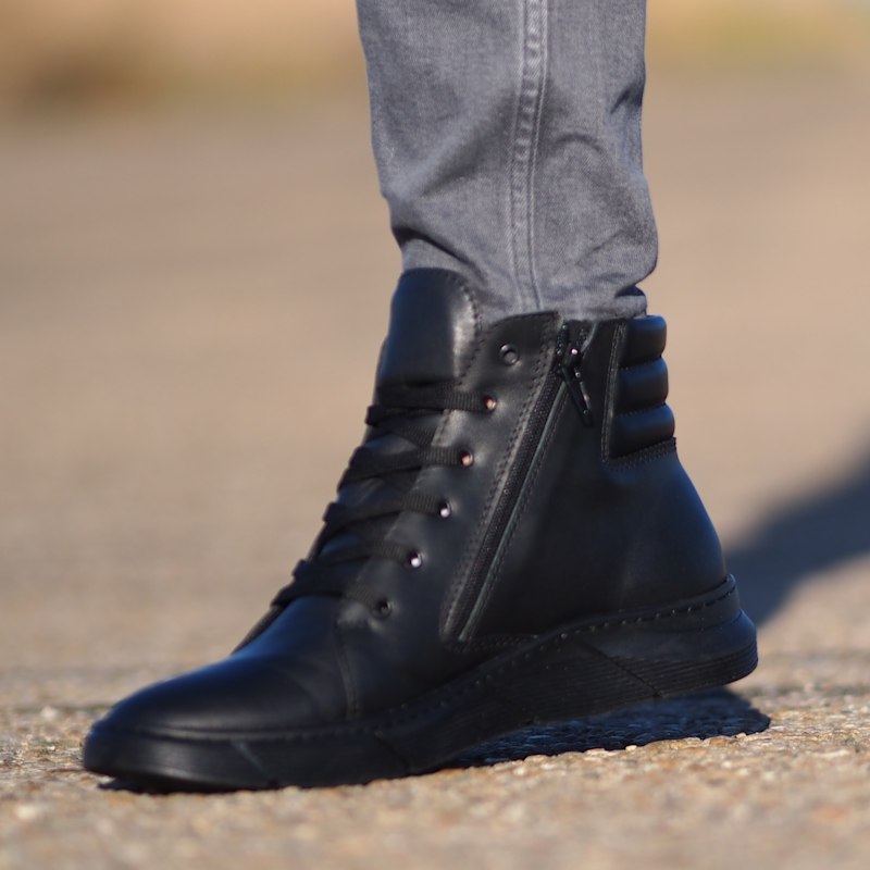 Men'S Black Leather Sneaker Boots – Handmade Designer High-Top