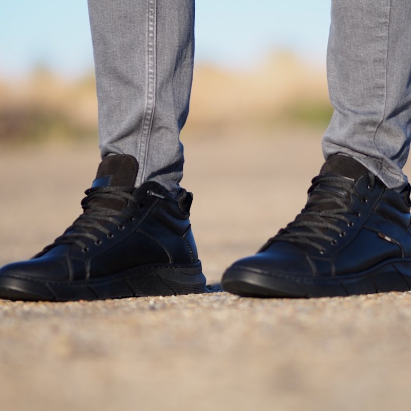 Men'S Black Leather Sneaker Boots – Handmade Designer Limited