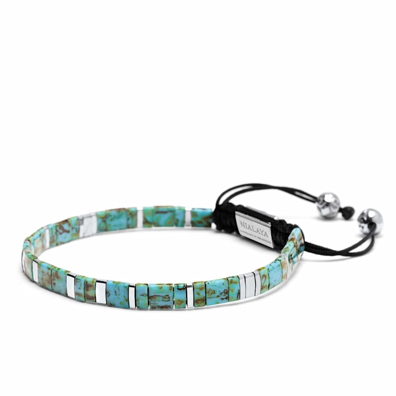 Thumbnail of Men's Bracelet With Marbled Turquoise And Silver Miyuki Tila Beads image