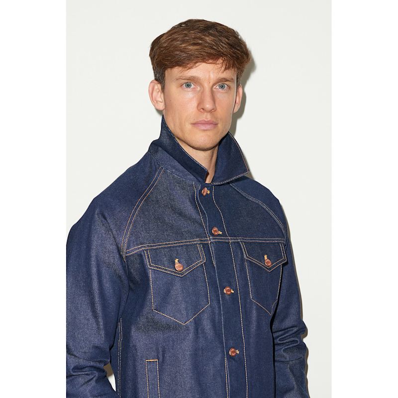 Men's Denim Jacket In Indigo Selvedge | Hegarty | Wolf & Badger