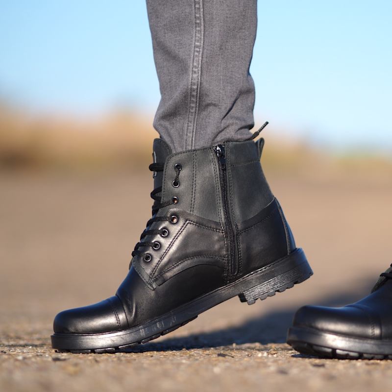 Men'S Designer Black Leather Boots – Handmade Luxury Combat Style