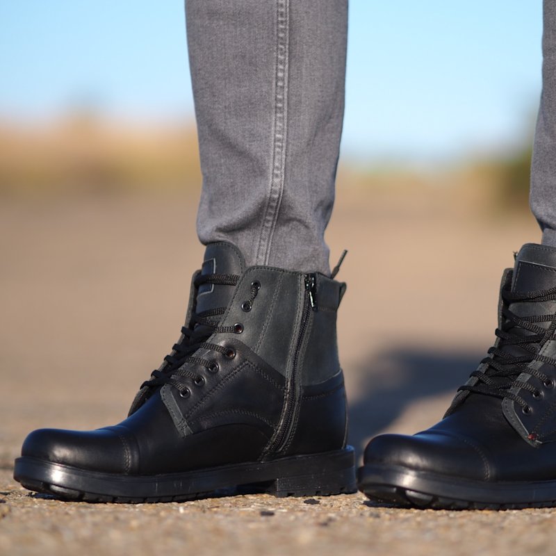 Men'S Designer Black Leather Boots – Handmade Luxury Combat Style