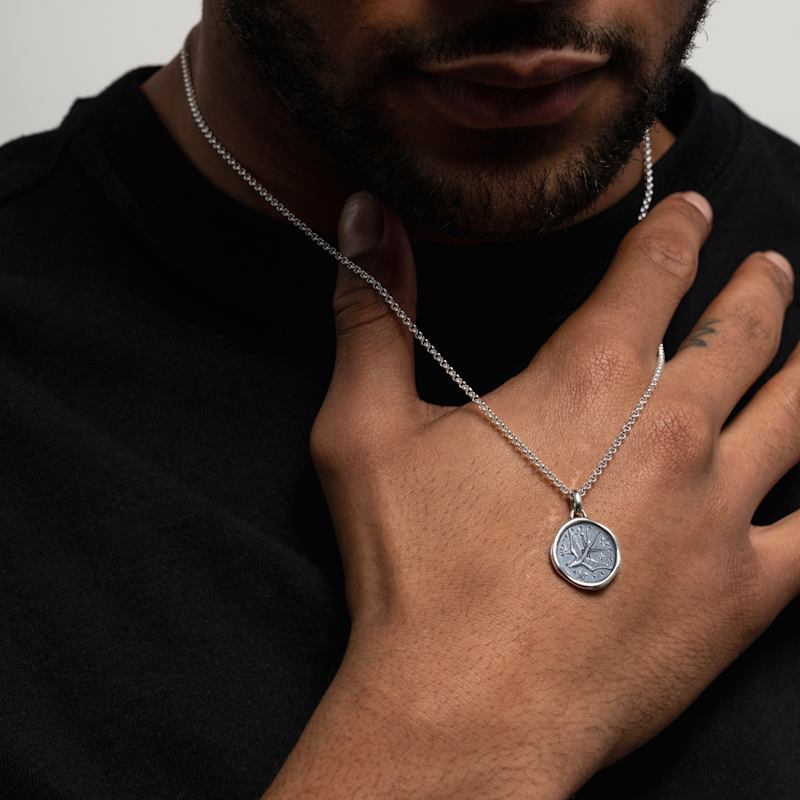 Thumbnail of Men's Flying Swallow Talisman Necklace In Oxidised Sterling Silver image