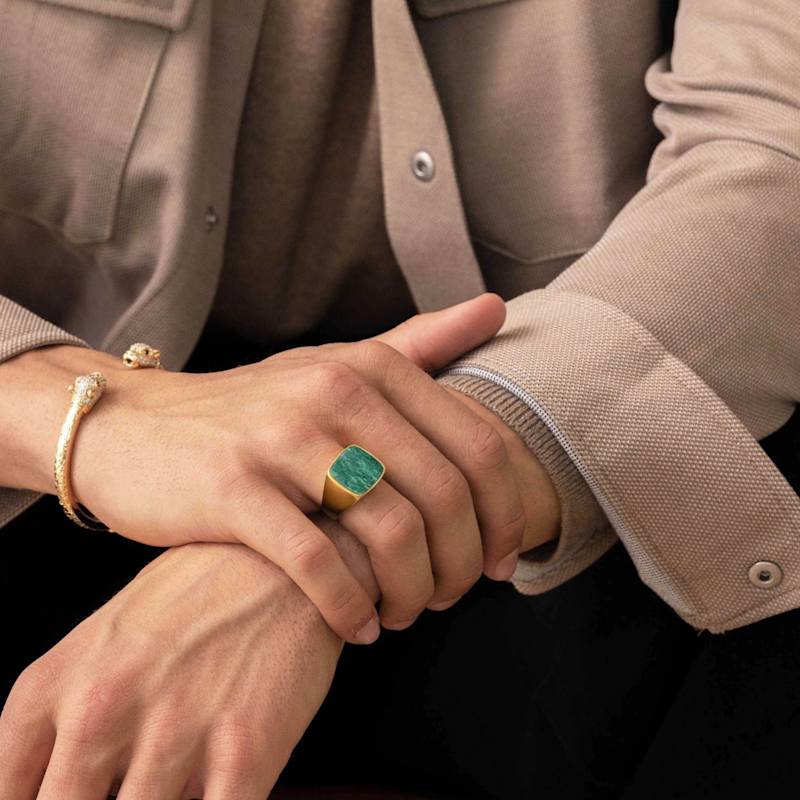 Thumbnail of Men's Gold Signet Ring With African Turquoise image