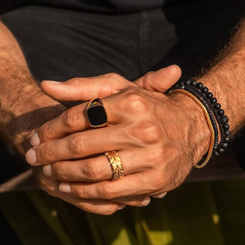 Thumbnail of Men's Gold Signet Ring With Onyx image
