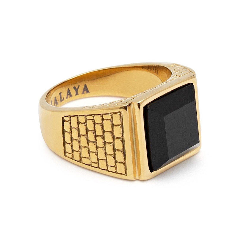 Thumbnail of Men's Golden Brick Signet Ring With Agate image