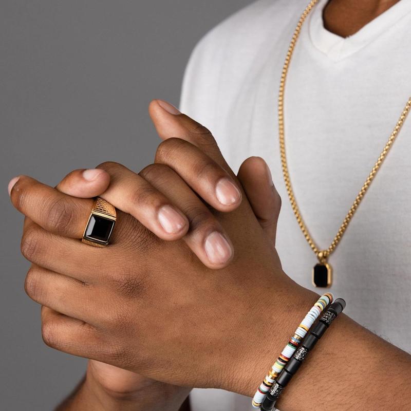 Thumbnail of Men's Golden Brick Signet Ring With Agate image