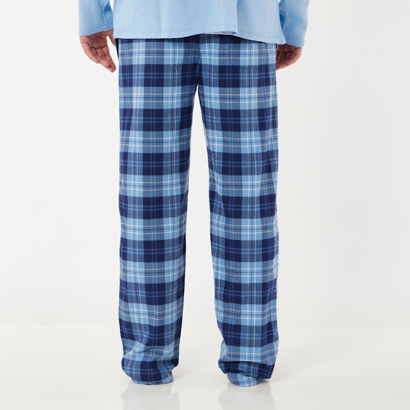 Thumbnail of Men's Soft, Breathable Organic Brushed Cotton Loungewear Trousers In Blue, And White - Long Length image