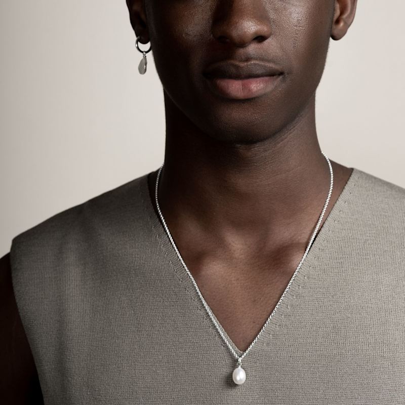 Men's Oval Pearl Necklace In Sterling Silver Dower Hall Wolf