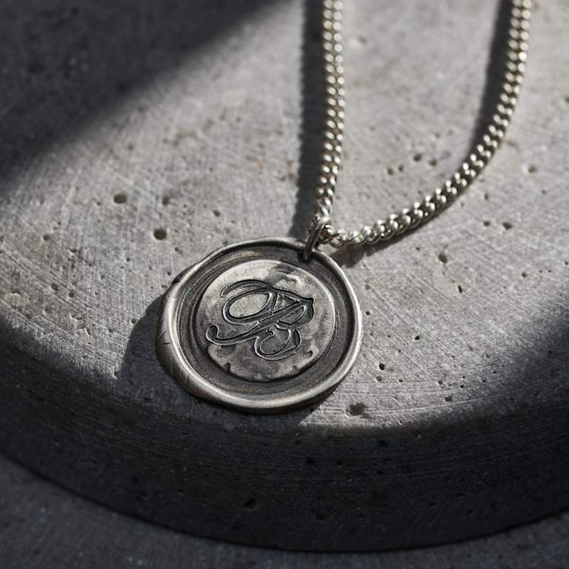 Thumbnail of Men’S Oxidised Silver Initial Wax Seal Necklace image