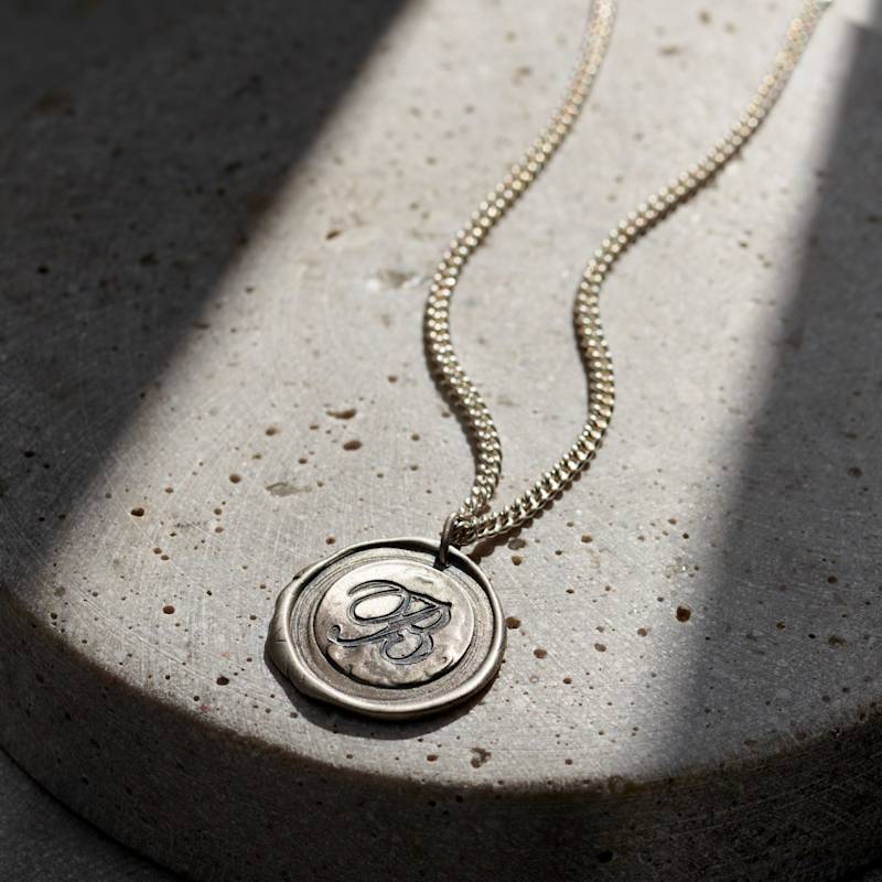 Thumbnail of Men’S Oxidised Silver Initial Wax Seal Necklace image