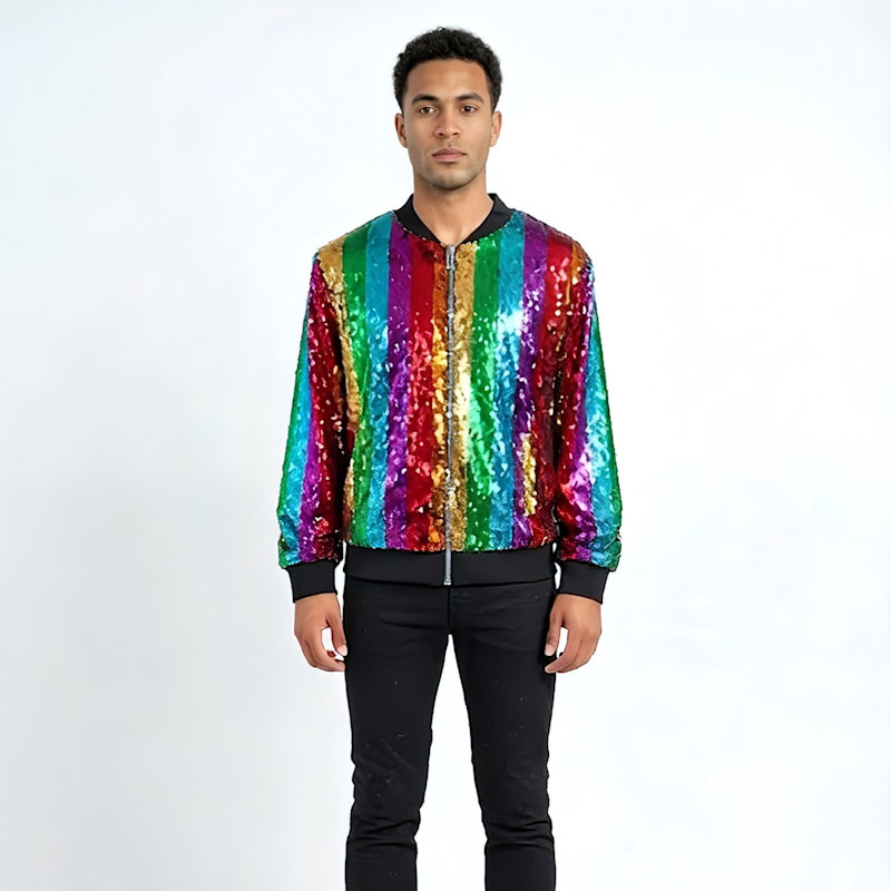 Men's Rainbow Reversible Gold Sequin Bomber Jacket | Any Old Iron | Wolf &  Badger