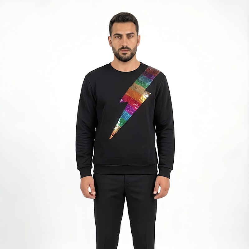 Thumbnail of Men's Rainbow Reversible Sequin Gold Lightning Sweatshirt image