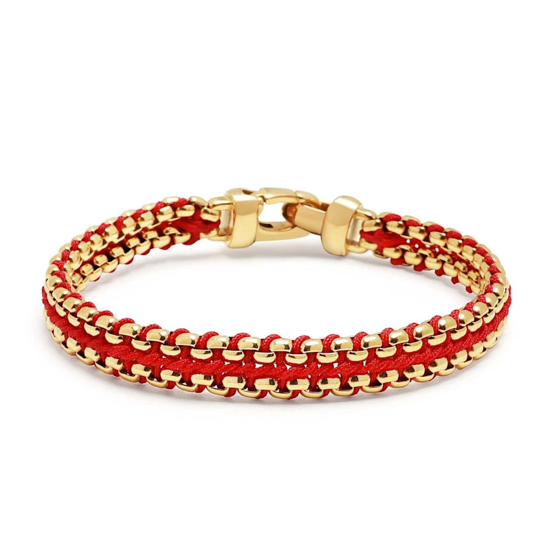 Thumbnail of Red Woven Box Chain Bracelet In Gold image