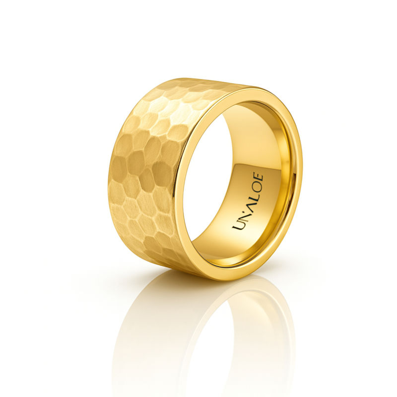 Men's Ring Francesina Wide Band In Hammered Sterling Silver With