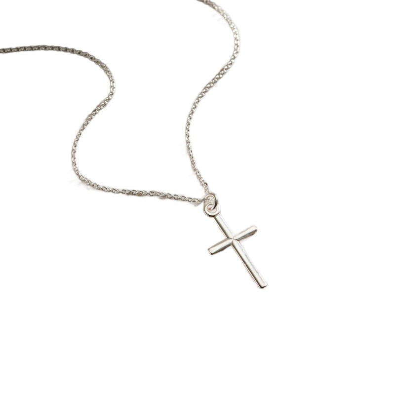 Men's Silver Slim Cross Pendant Necklace Posh Totty Designs