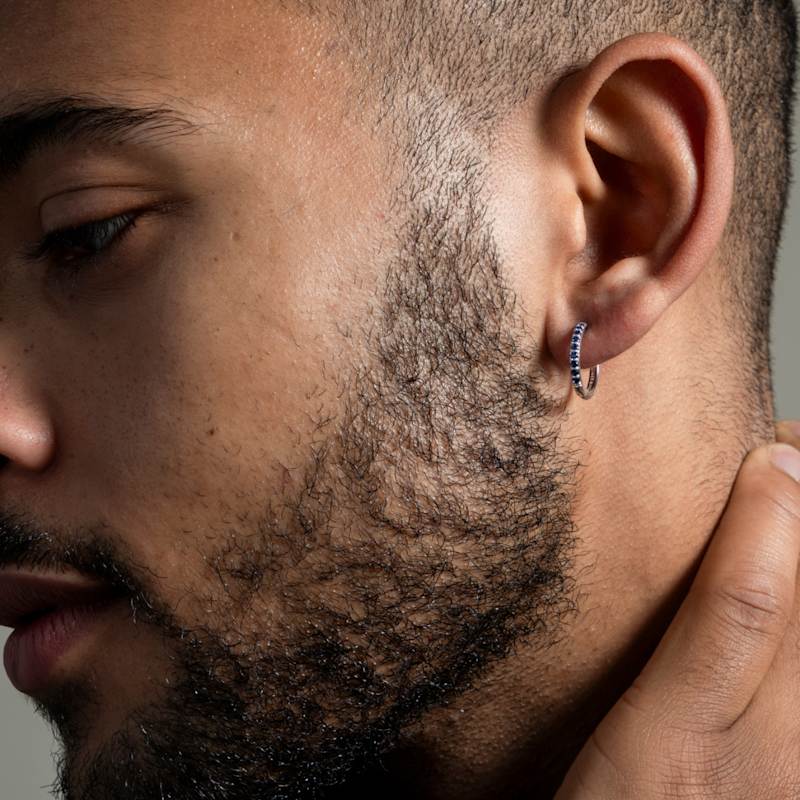 Thumbnail of Men's Single Blue Sapphire Lumiere Hoop In Silver image