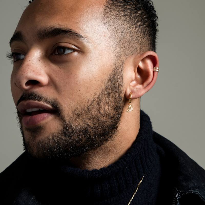 Men's Single Hoop With Feather Drop Earring In Vermeil Dower