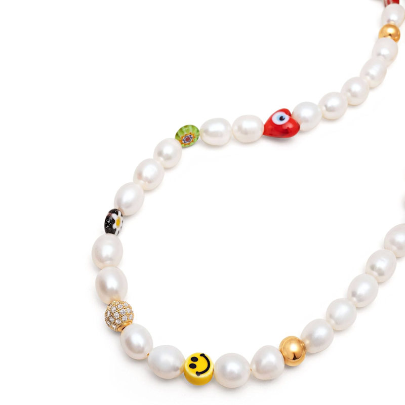 Thumbnail of Men's Smiley Face Pearl Necklace With Assorted Beads image