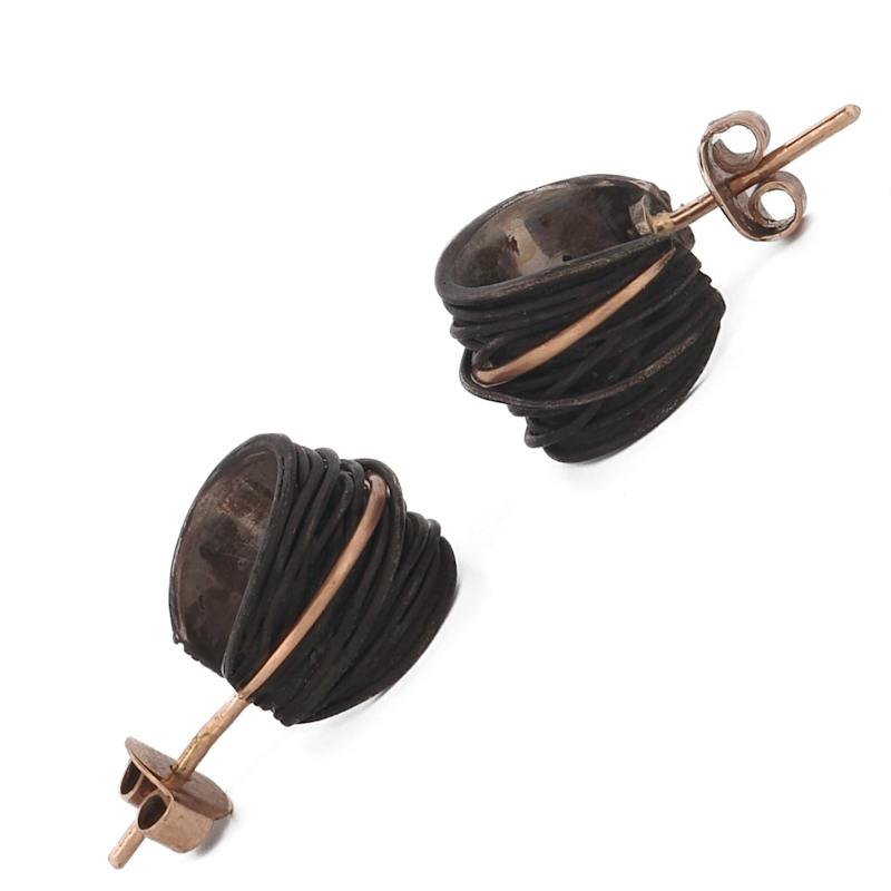 Thumbnail of Men’s Sterling Silver & Black Leather Hoop Earring With Gold Accent - Black image