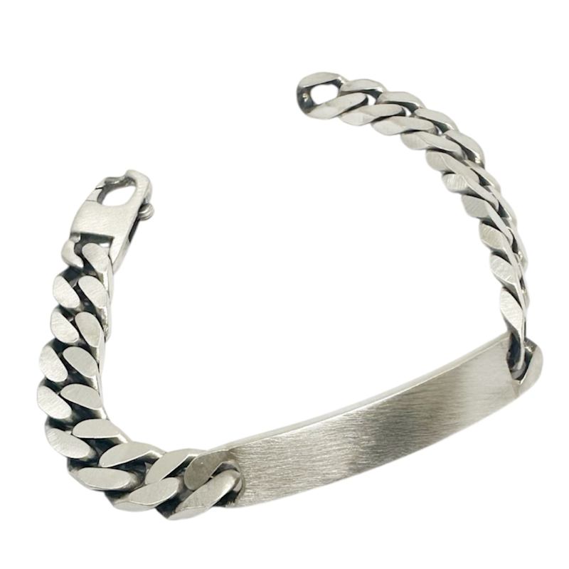 Men'S Sterling Silver Id Bracelet – Recycled Silver Plate & Curb