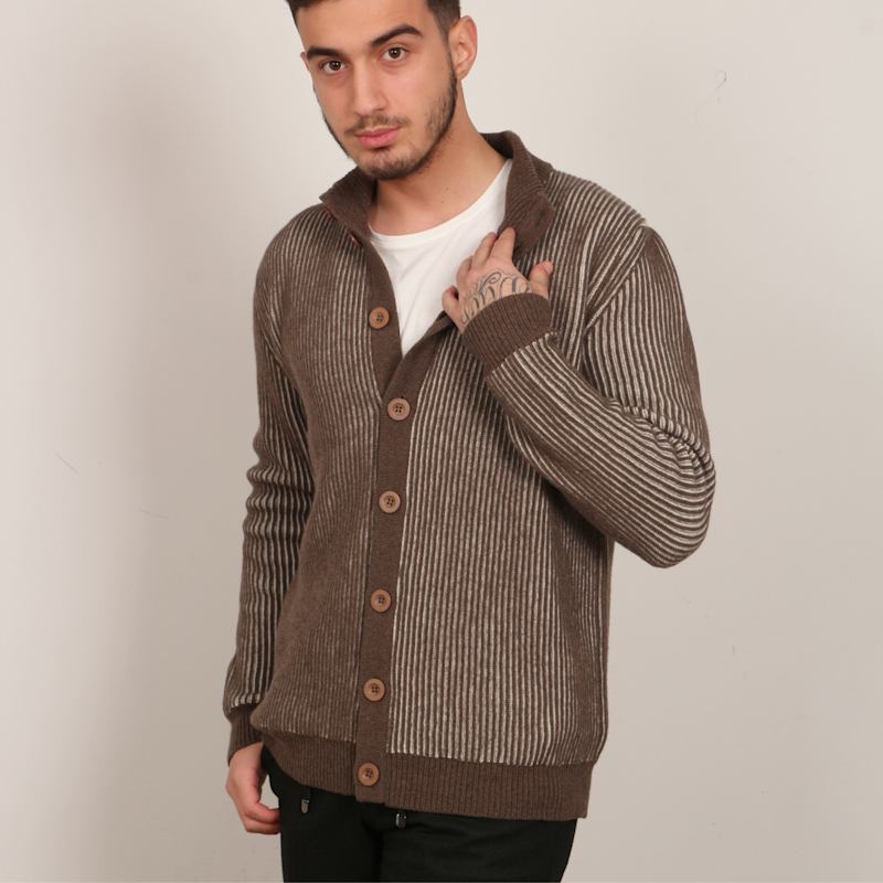 Thumbnail of Men’S Striped Milano-Stitch Cardigan – Premium Italian Wool Blend image