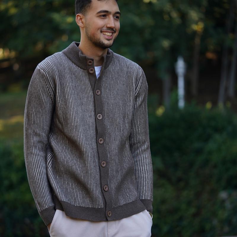 Thumbnail of Men’S Striped Milano-Stitch Cardigan – Premium Italian Wool Blend image