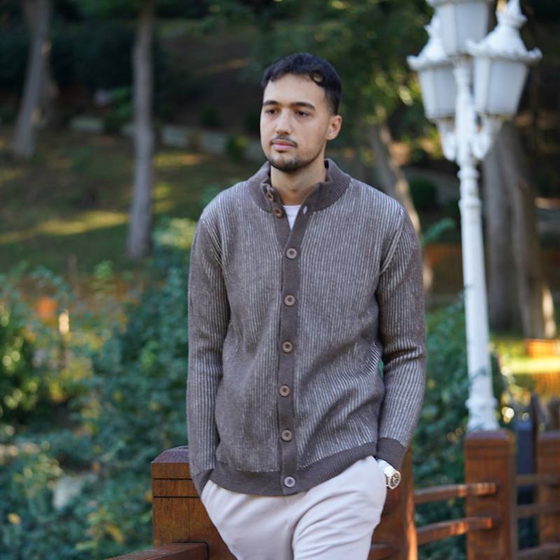 Thumbnail of Men’S Striped Milano-Stitch Cardigan – Premium Italian Wool Blend image