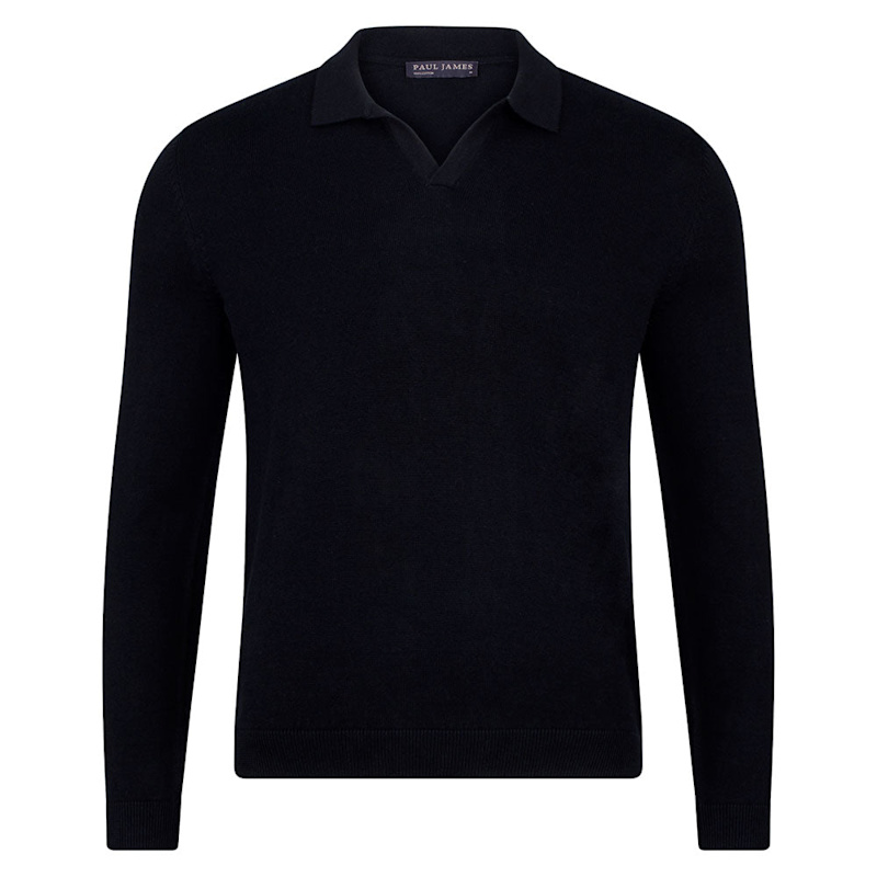 Thumbnail of Mens Cotton Lightweight Lyndon Buttonless Polo Shirt - Black image
