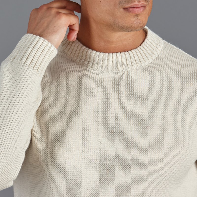 Merino Wool Sweater Mens Chunky Crew Neck Jumpers Fisherman