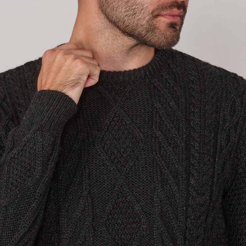 Thumbnail of Mens Chunky Merino Wool Cameron Cable Jumper - Black Melange image