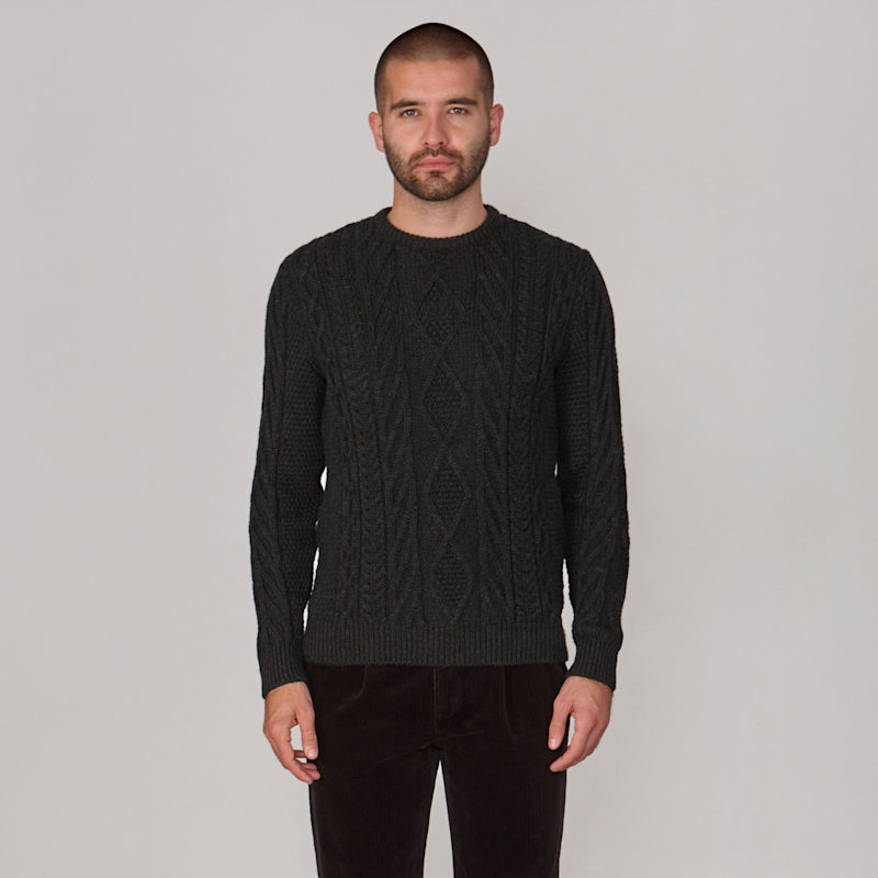 Thumbnail of Mens Chunky Merino Wool Cameron Cable Jumper - Black Melange image