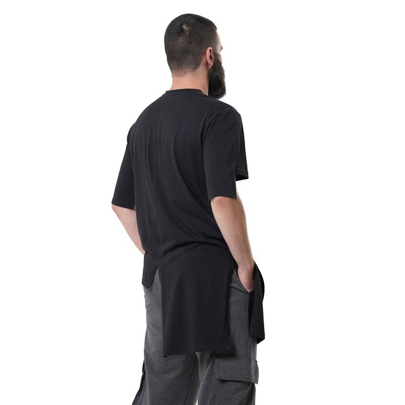 Mens Cotton Asymmetrical T-Shirt In Black | Metamorphoza | Wolf