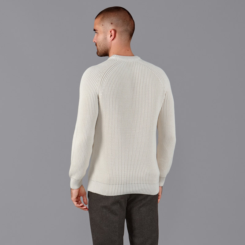 Mens Cotton Clark Fisherman Rib Knit Jumper Ecru Paul James