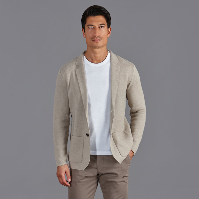 Mens Cotton Deconstructed Knitted Gabriel Blazer Fawn Paul